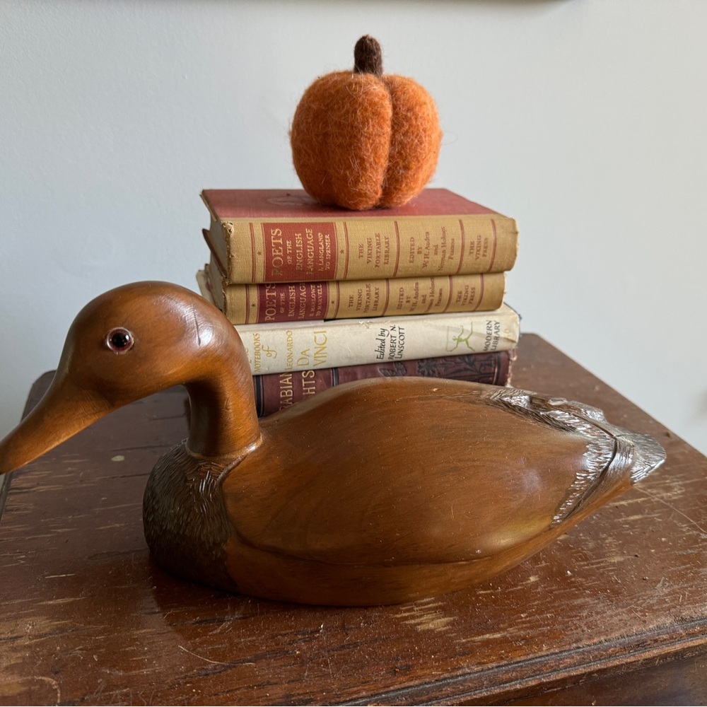 Vintage Wood Carved Duck Decoy Decor 1980s